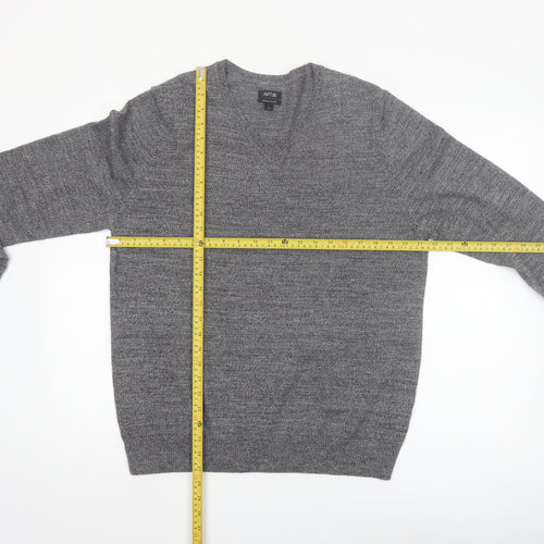 APT.9 Men's Grey Merino Blend V-Neck Pullover Jumper Size L