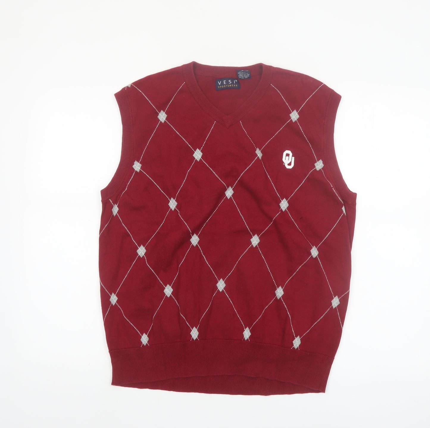 Vesi Sportswear Men's Red Argyle V-Neck Cotton Vest Jumper M
