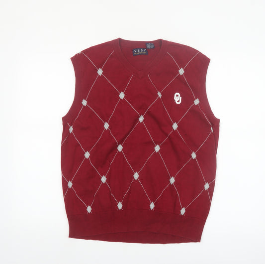 Vesi Sportswear Men's Red Argyle V-Neck Cotton Vest Jumper M