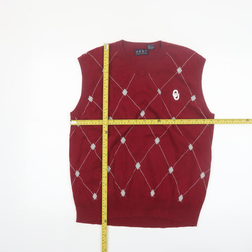 Vesi Sportswear Men's Red Argyle V-Neck Cotton Vest Jumper M