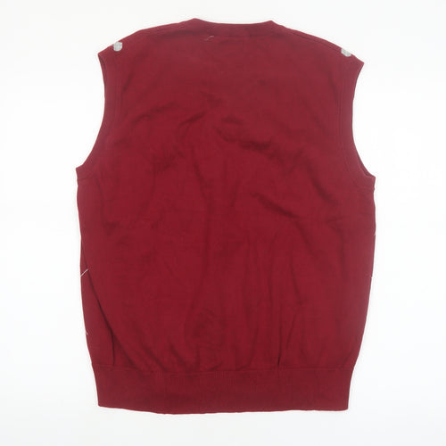 Vesi Sportswear Men's Red Argyle V-Neck Cotton Vest Jumper M
