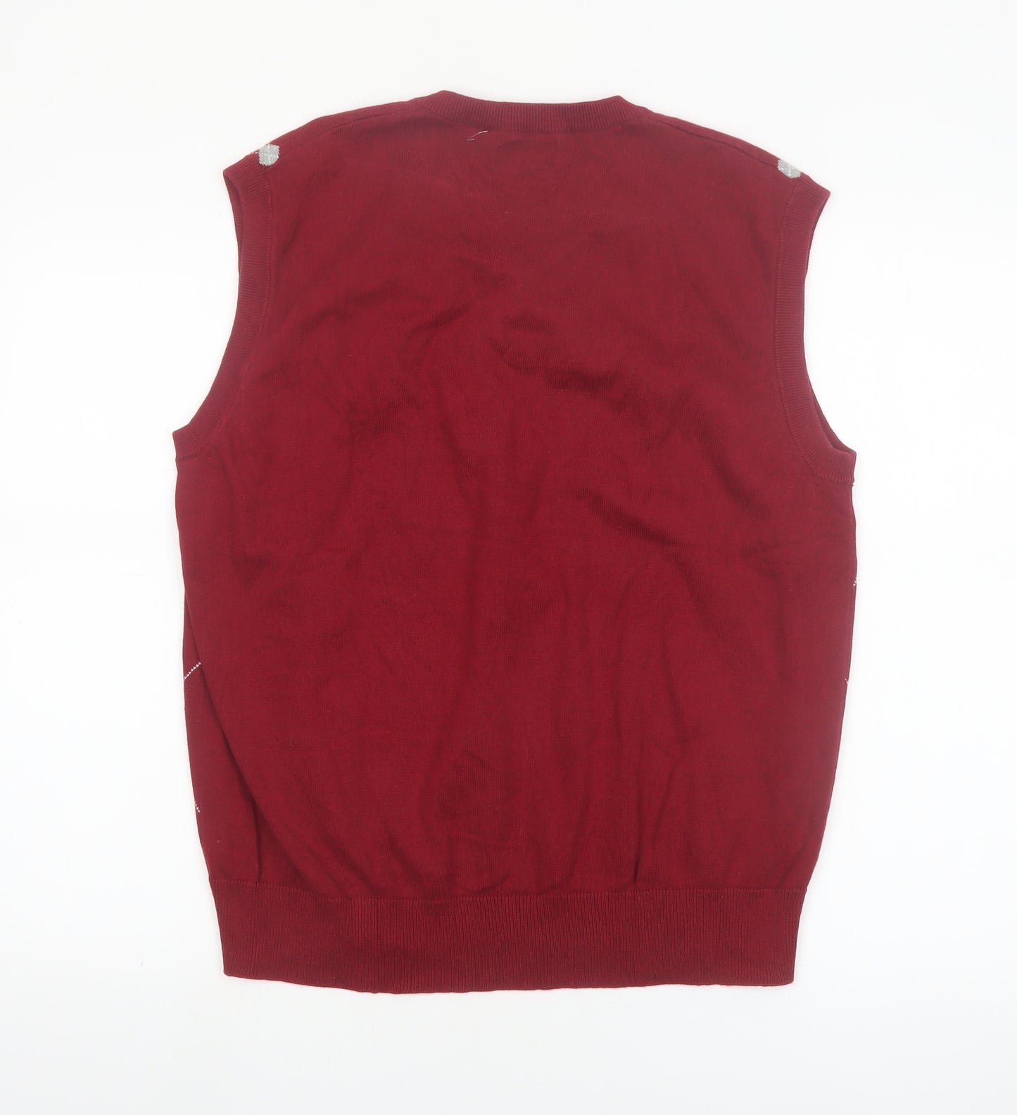 Vesi Sportswear Men's Red Argyle V-Neck Cotton Vest Jumper M