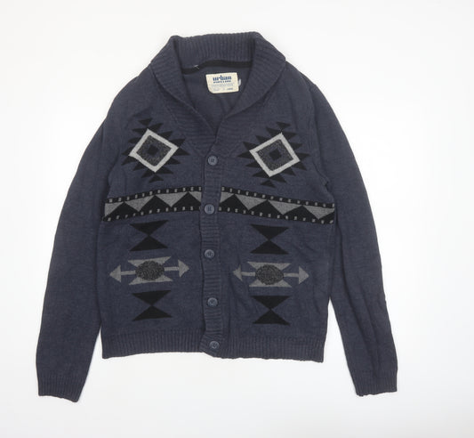 Urban Pipeline Men's Blue Aztec Knit Cotton Cardigan Large