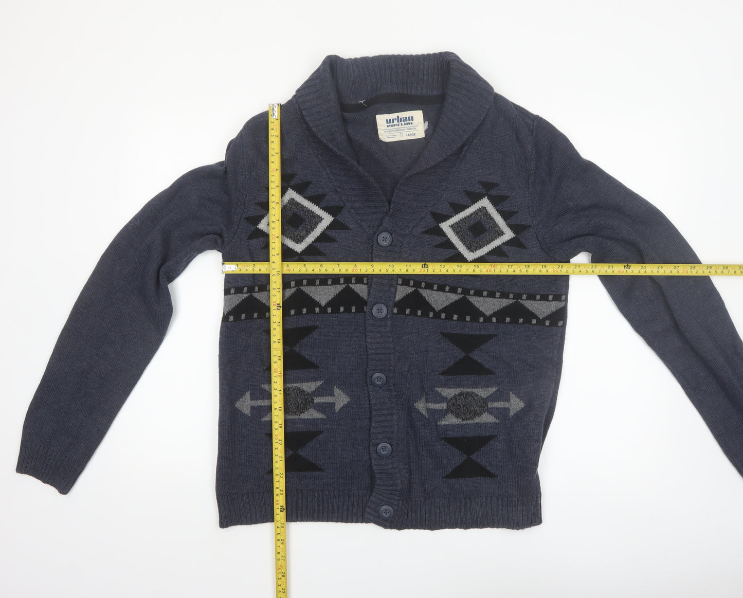 Urban Pipeline Men's Blue Aztec Knit Cotton Cardigan Large