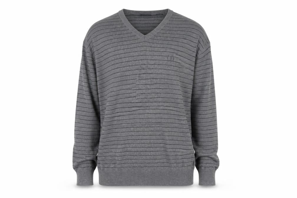 Front view of IZOD Men's Grey V-Neck Striped Cotton Jumper L