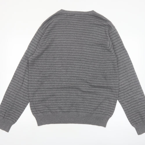 IZOD Men's Grey V-Neck Striped Cotton Jumper L