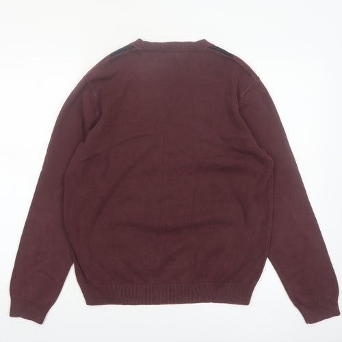 Van Heusen Men's Brown Argyle V-Neck Cotton Jumper Size S