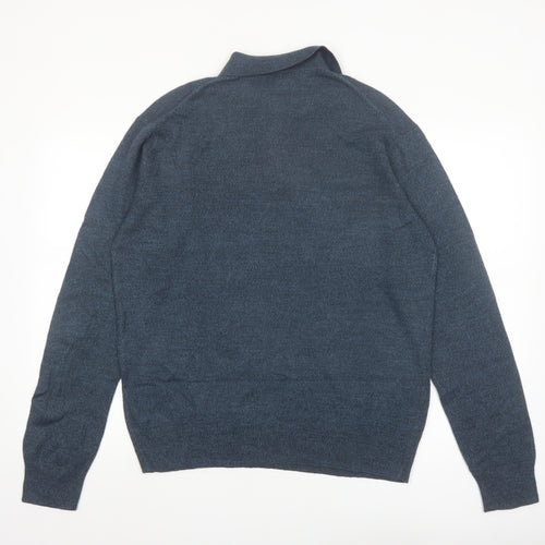 Dockers Men's Blue Argyle Collared Acrylic Henley Jumper Size M