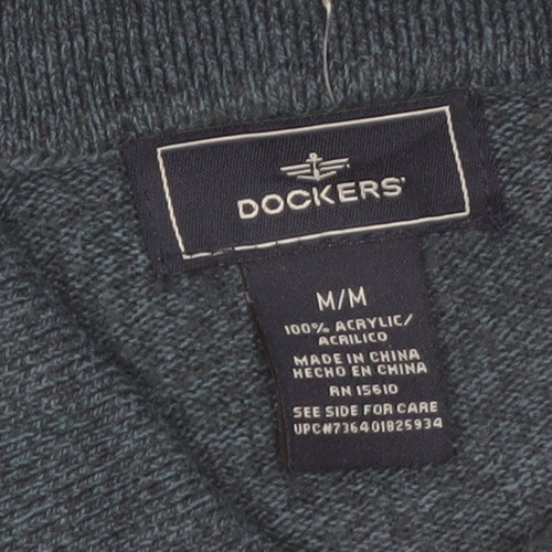 Dockers Men's Blue Argyle Collared Acrylic Henley Jumper Size M