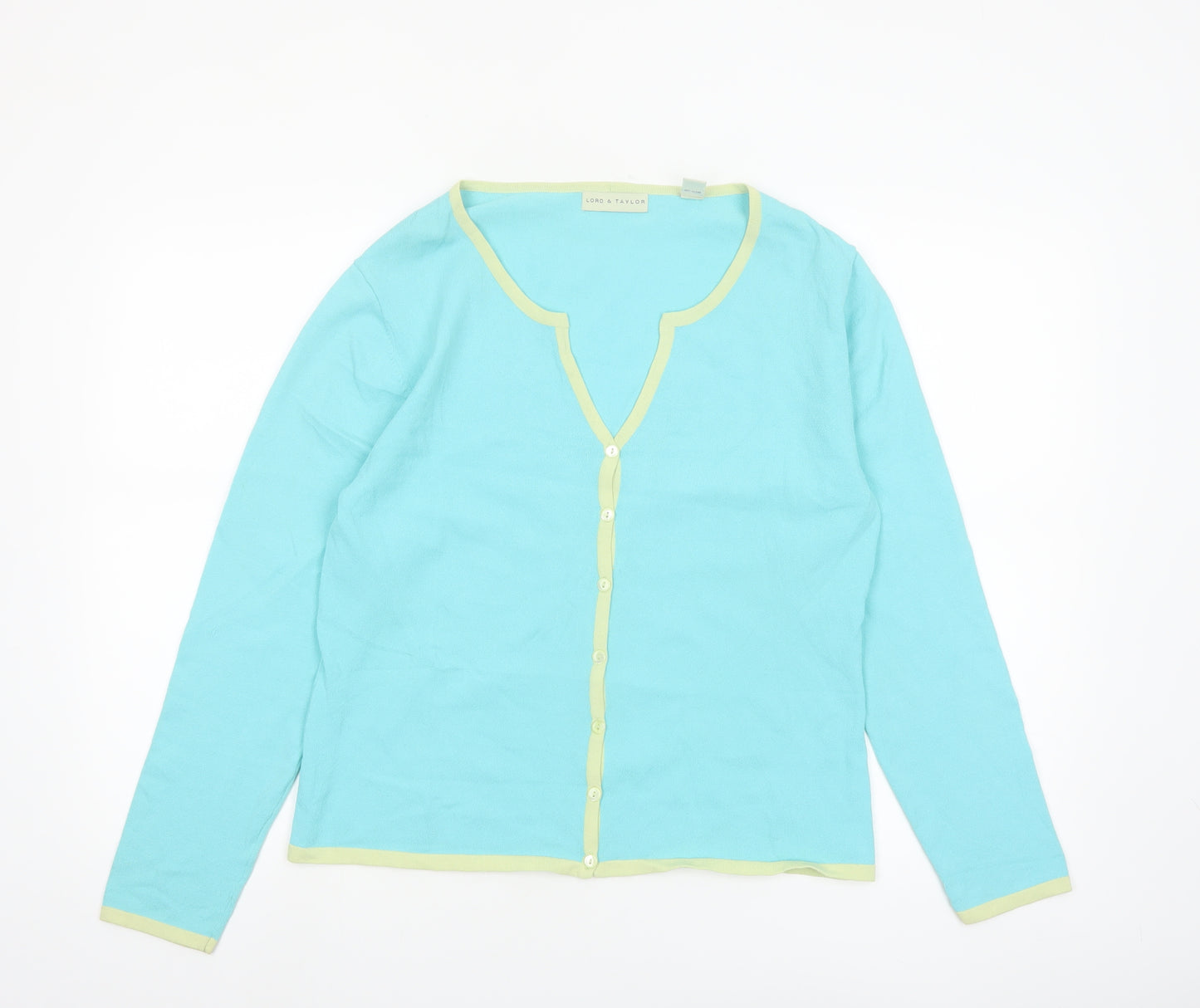 Lord & Taylor Women Aqua Cardigan M Long Sleeve V-Neck Knit