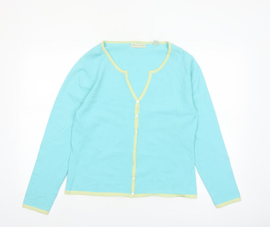 Lord & Taylor Women Aqua Cardigan M Long Sleeve V-Neck Knit
