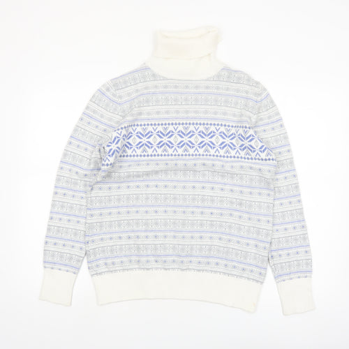 L.L.Bean Men’s Grey Fair Isle Roll Neck Cotton Cashmere Jumper M