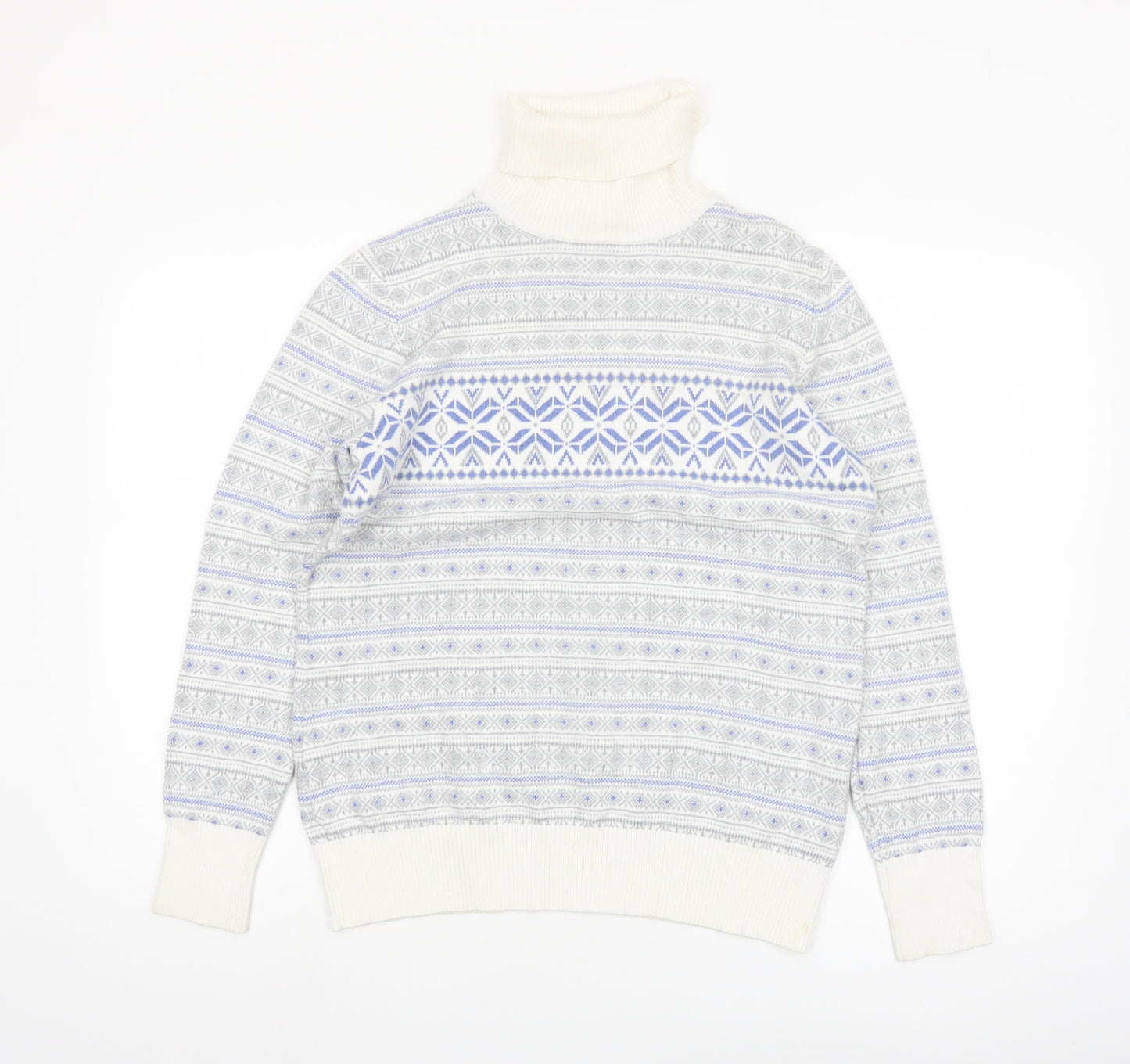 L.L.Bean Men’s Grey Fair Isle Roll Neck Cotton Cashmere Jumper M