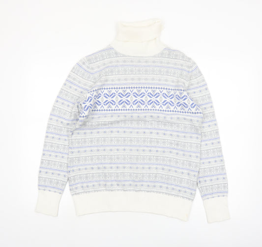 L.L.Bean Men’s Grey Fair Isle Roll Neck Cotton Cashmere Jumper M