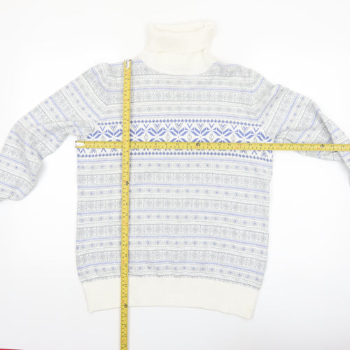 L.L.Bean Men’s Grey Fair Isle Roll Neck Cotton Cashmere Jumper M