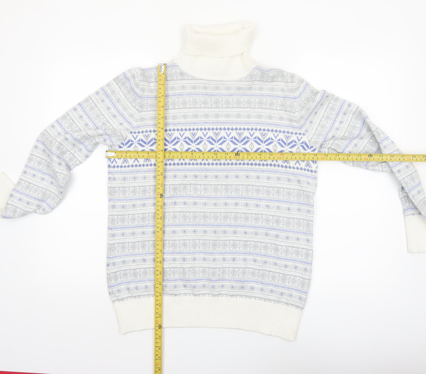 L.L.Bean Men’s Grey Fair Isle Roll Neck Cotton Cashmere Jumper M