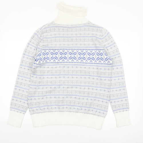 L.L.Bean Men’s Grey Fair Isle Roll Neck Cotton Cashmere Jumper M