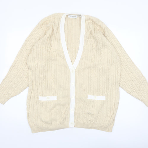 Liz Claiborne Women Beige Cable Knit Cotton Cardigan M