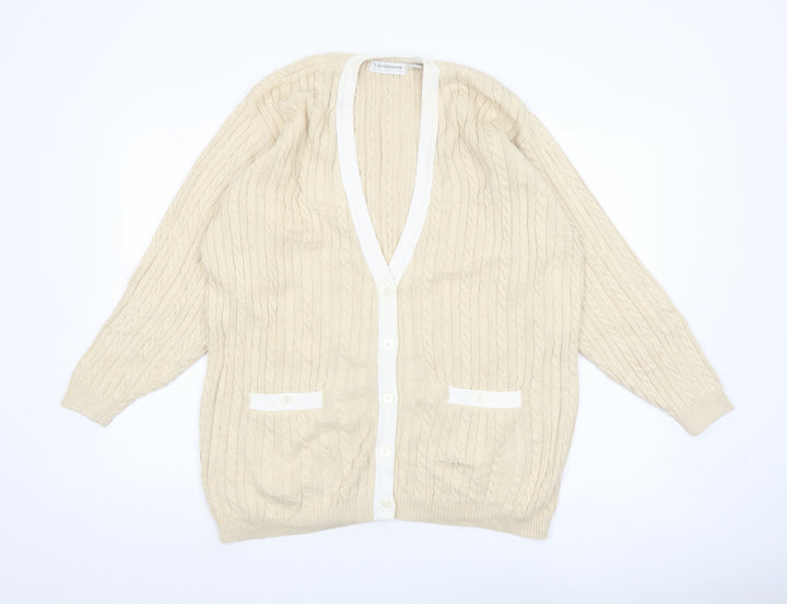 Liz Claiborne Women Beige Cable Knit Cotton Cardigan M