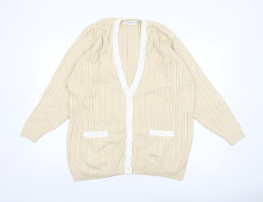 Liz Claiborne Women Beige Cable Knit Cotton Cardigan M
