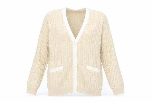 Front view of Liz Claiborne Women Beige Cable Knit Cotton Cardigan M