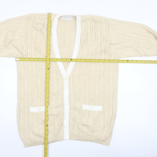 Liz Claiborne Women Beige Cable Knit Cotton Cardigan M