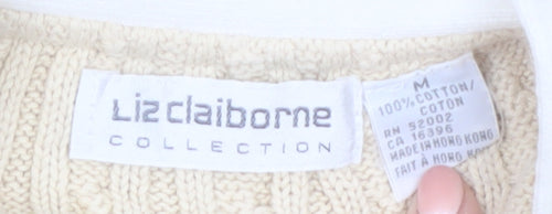 Liz Claiborne Women Beige Cable Knit Cotton Cardigan M