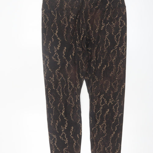 Apana Womens Black Beige Animal Print Leggings L Polyester Spandex Activewear