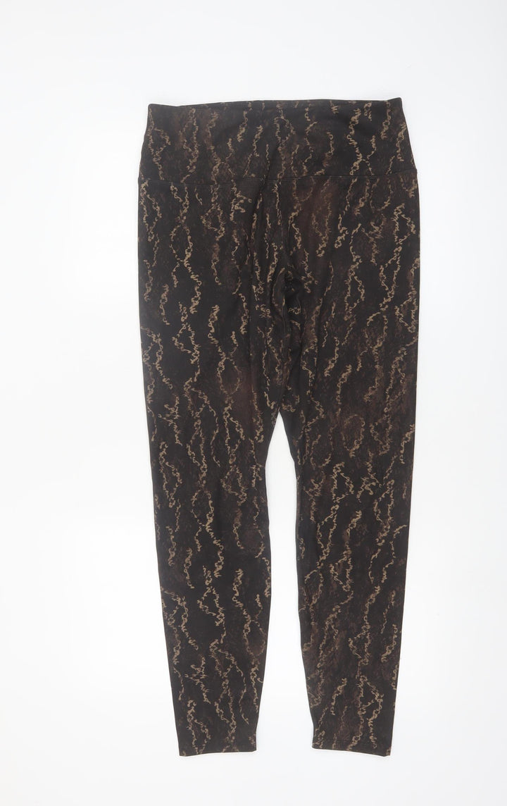 Apana Womens Black Beige Animal Print Leggings L Polyester Spandex Activewear