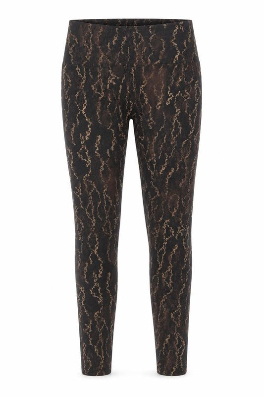Apana Womens Black Beige Animal Print Leggings L Polyester Spandex Activewear
