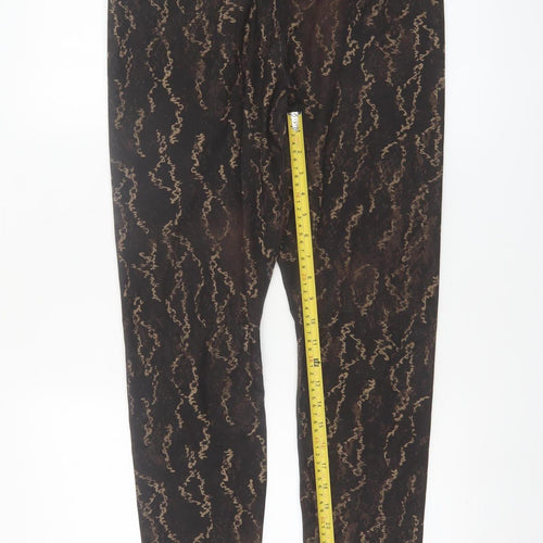 Apana Womens Black Beige Animal Print Leggings L Polyester Spandex Activewear