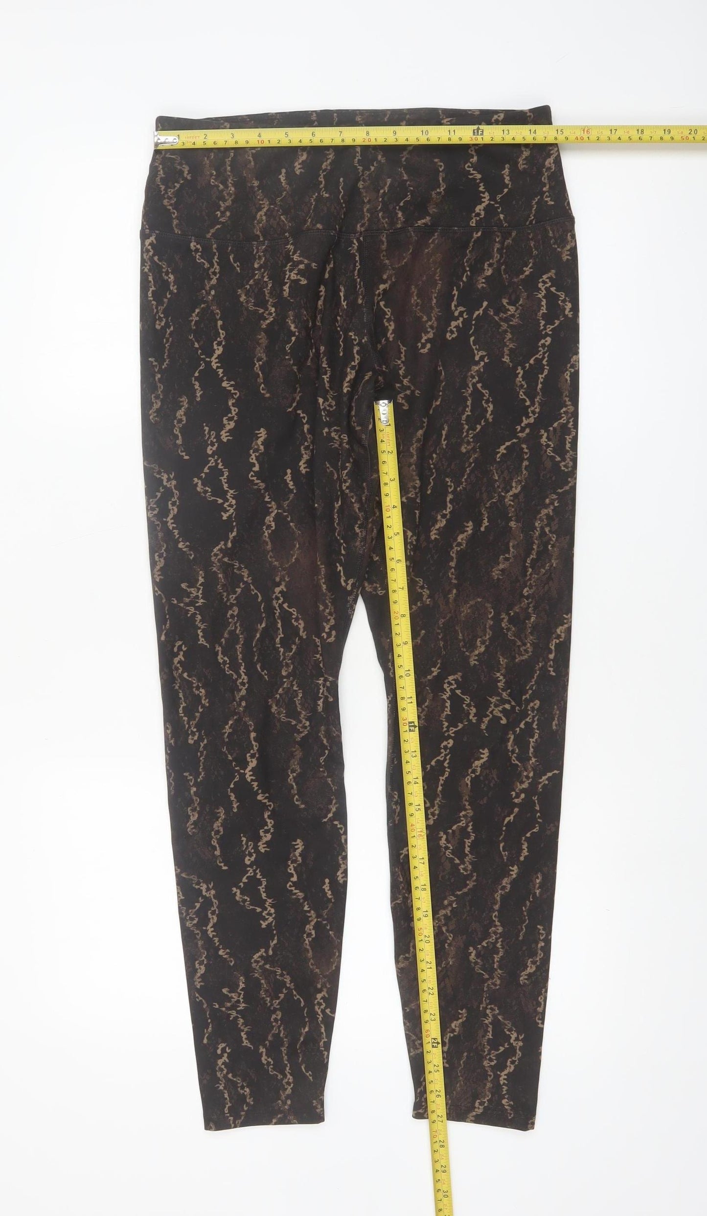 Apana Womens Black Beige Animal Print Leggings L Polyester Spandex Activewear