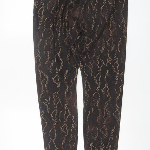 Apana Womens Black Beige Animal Print Leggings L Polyester Spandex Activewear