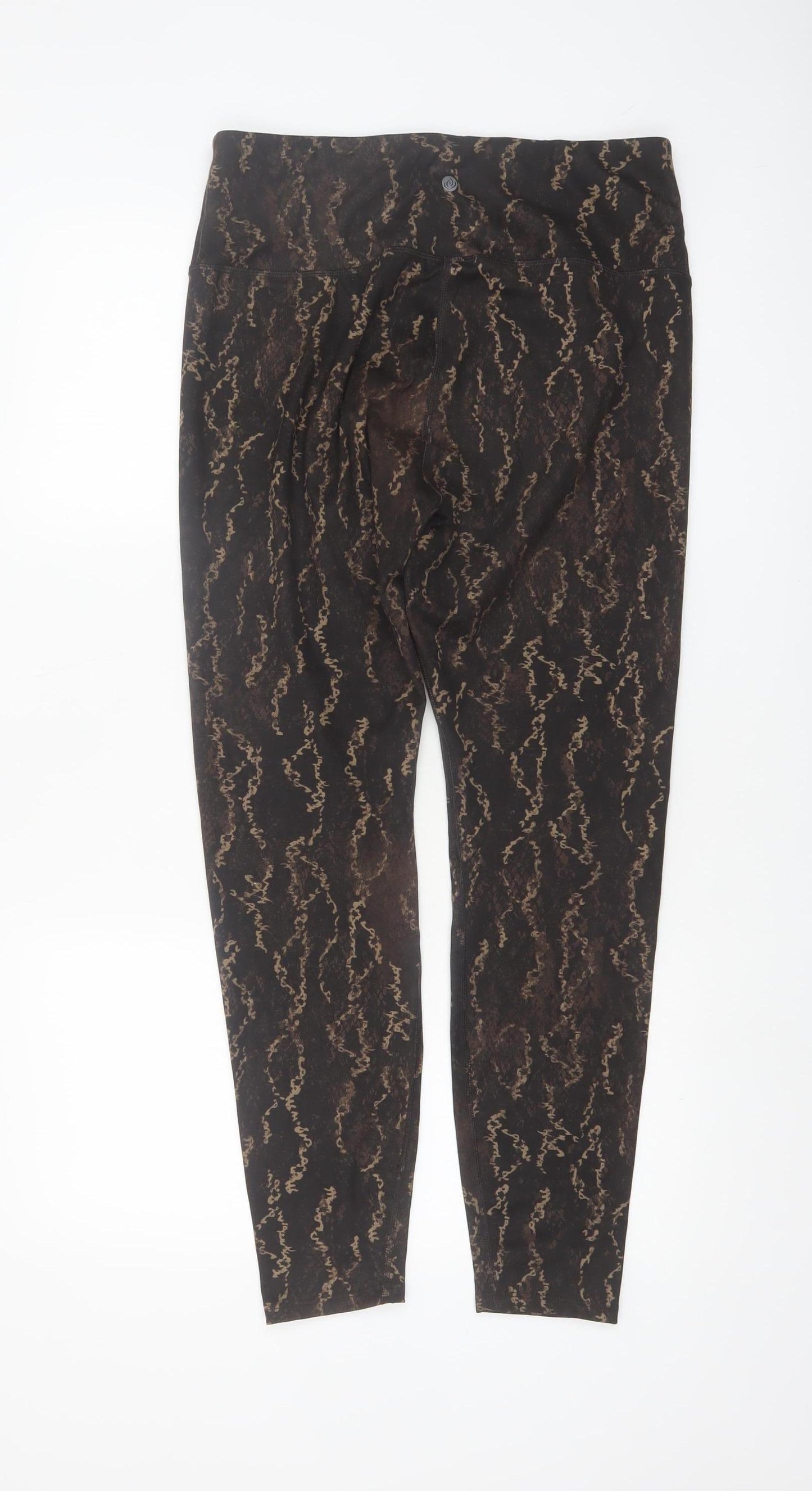 Apana Womens Black Beige Animal Print Leggings L Polyester Spandex Activewear