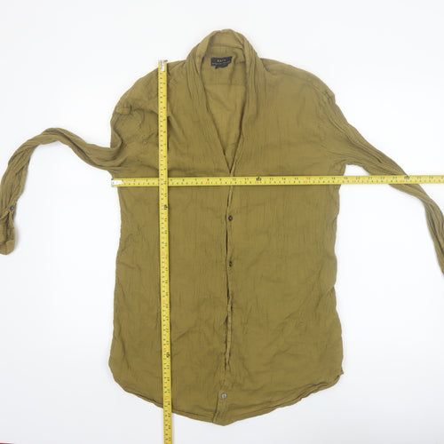 Zara Women Green Long Sleeve Button-Up 100% Cotton Shirt Size 12