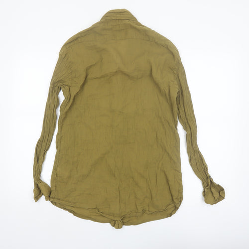 Zara Women Green Long Sleeve Button-Up 100% Cotton Shirt Size 12