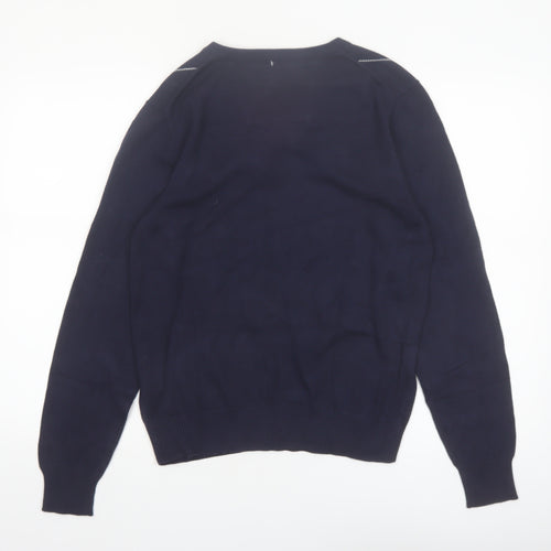 Covington Men's Blue Argyle V-Neck Cotton Blend Jumper Size S