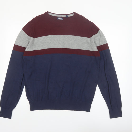 IZOD Men's Blue Maroon Grey Crew Neck Striped Pullover Jumper M