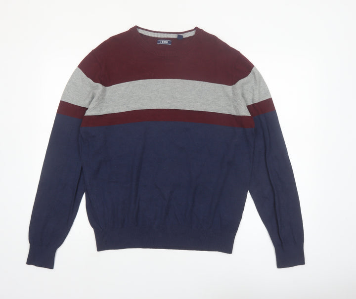 IZOD Men's Blue Maroon Grey Crew Neck Striped Pullover Jumper M