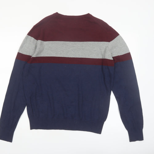 IZOD Men's Blue Maroon Grey Crew Neck Striped Pullover Jumper M