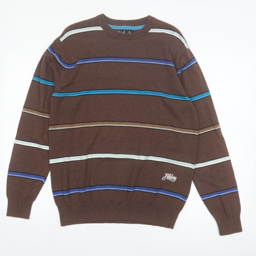 Billabong Men's Brown Striped Cotton Crew Neck Pullover Jumper Size M