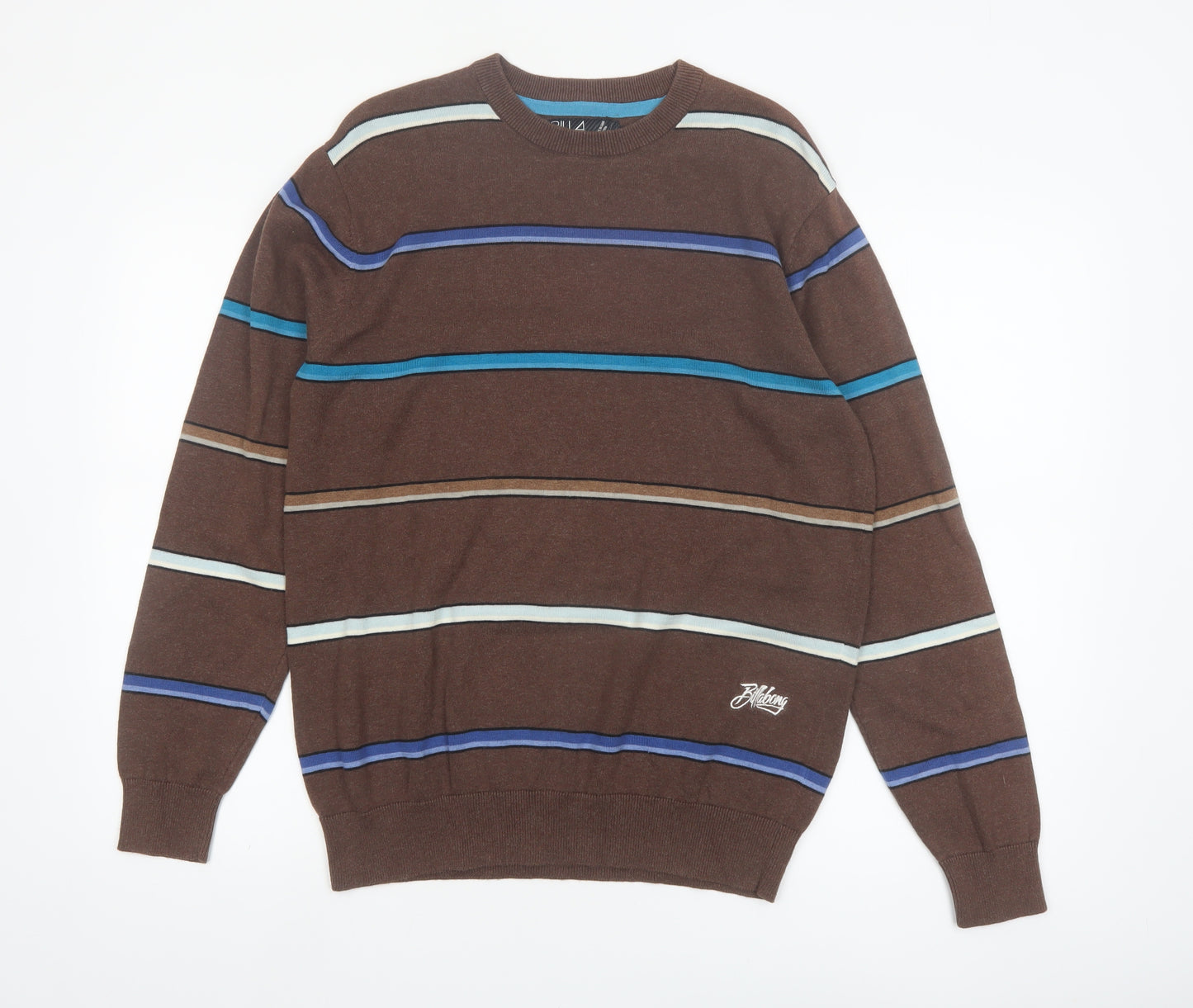 Billabong Men's Brown Striped Cotton Crew Neck Pullover Jumper Size M
