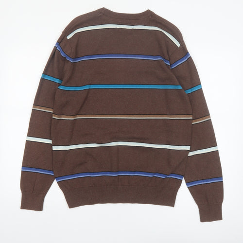 Billabong Men's Brown Striped Cotton Crew Neck Pullover Jumper Size M