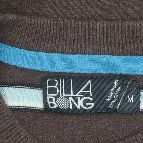 Billabong Men's Brown Striped Cotton Crew Neck Pullover Jumper Size M