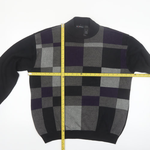 Axcess Men Black Grey Check Acrylic Cotton Crew Neck Jumper L