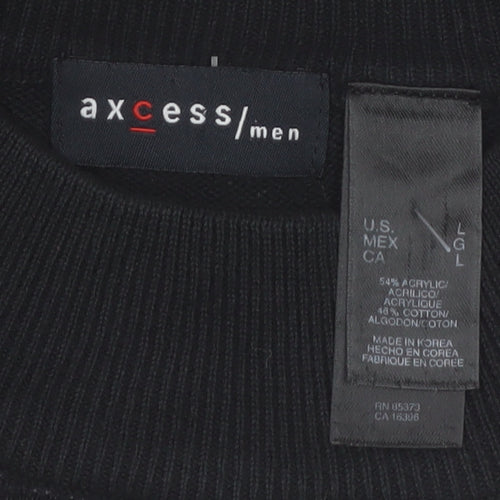Axcess Men Black Grey Check Acrylic Cotton Crew Neck Jumper L
