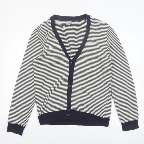Tristan Men's Blue Striped Cotton Blend V-Neck Cardigan M