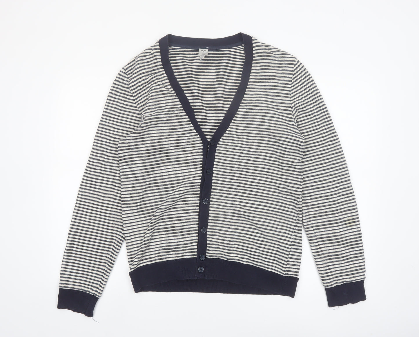 Tristan Men's Blue Striped Cotton Blend V-Neck Cardigan M