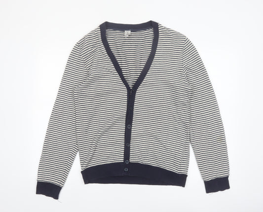 Tristan Men's Blue Striped Cotton Blend V-Neck Cardigan M