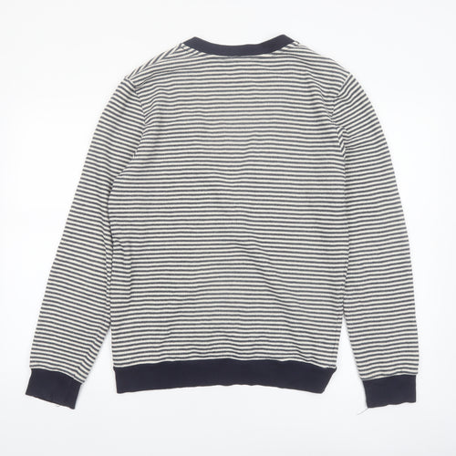 Tristan Men's Blue Striped Cotton Blend V-Neck Cardigan M